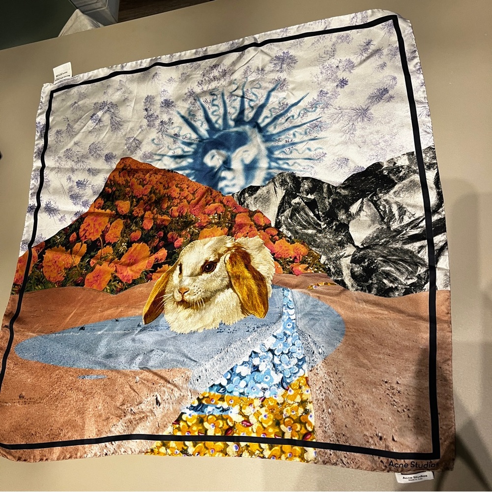 Acne Surreal Landscape Graphic-Print Silk Scarf